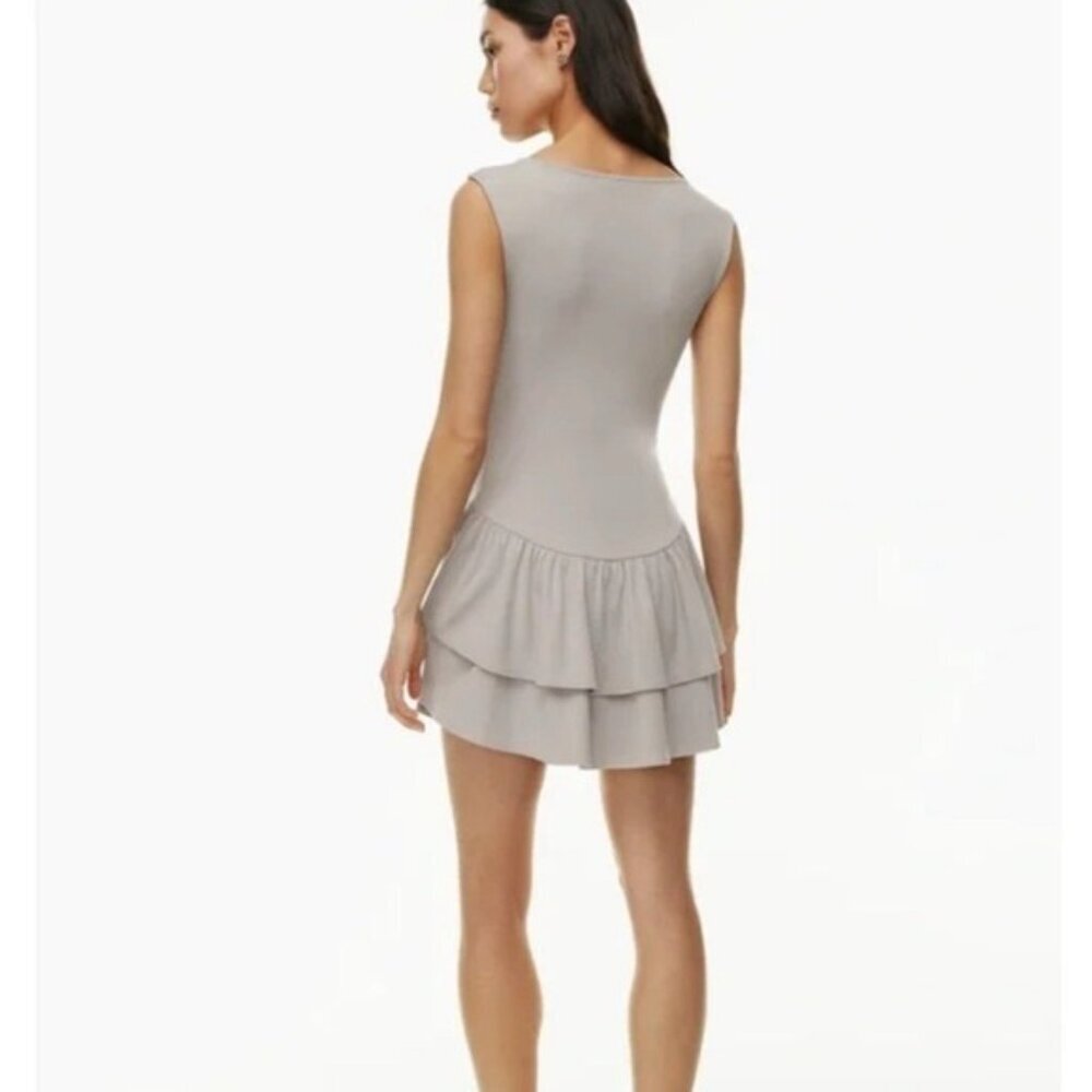 Aritzia Wilfred Goodlux Bloomsbury Mini Dress MEDIUM Ruffled Gray Sleeveless - Picture 7 of 12